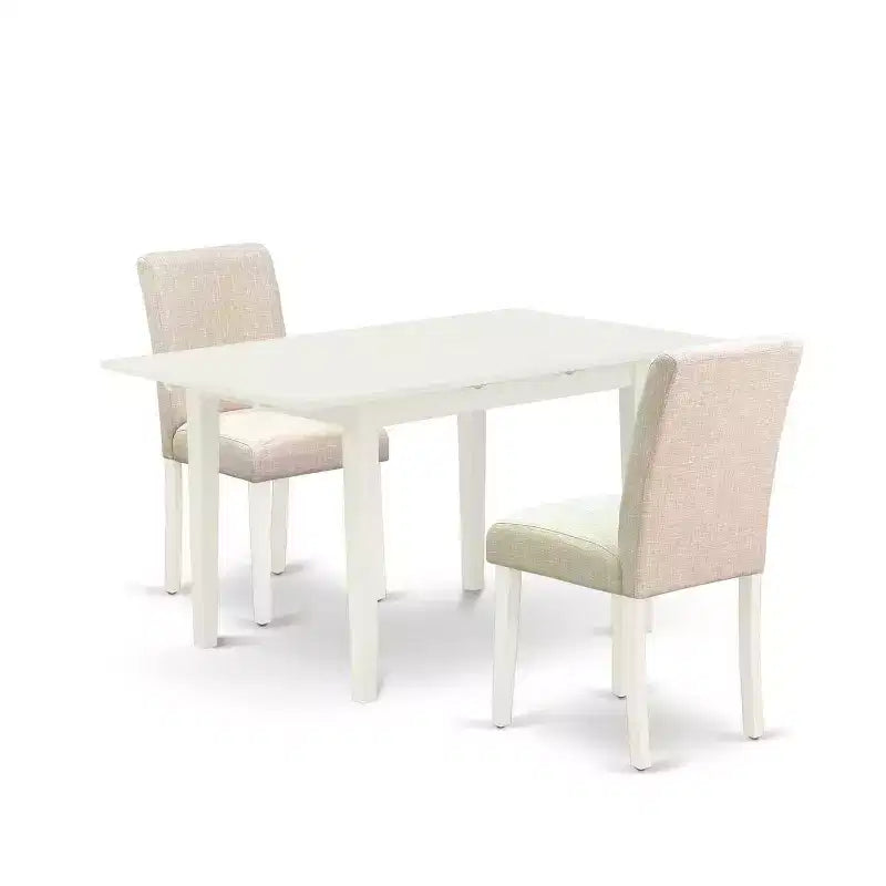 HomeStock 3-Piece Linen White Finish Rectangular Solid Wood Top with Butterfly Leaf Dining Table Set