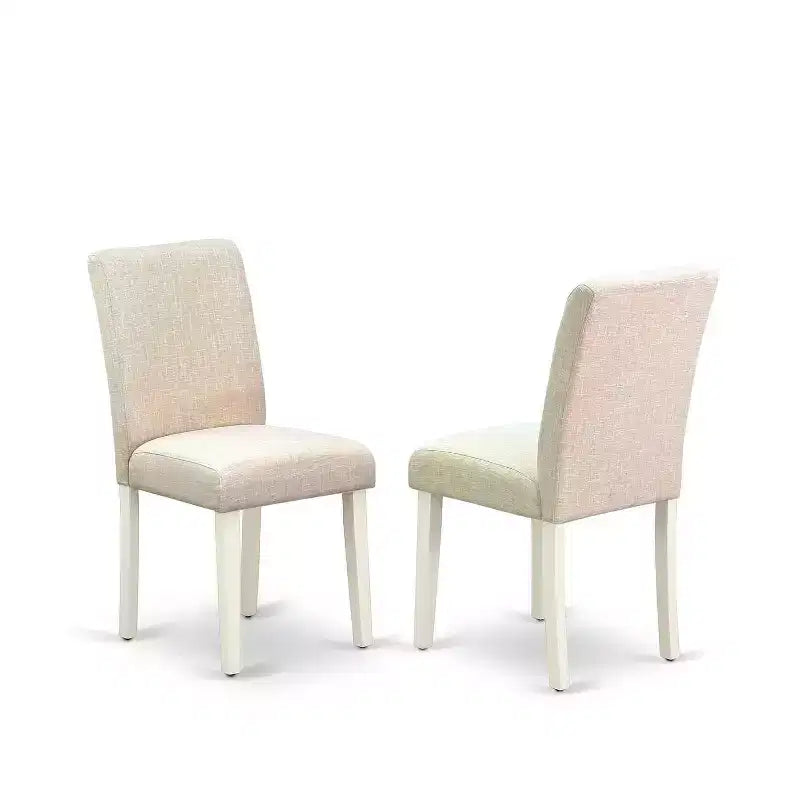 Set da tavolo da pranzo HomeStock in 3 pezzi con piano rettangolare in legno massiccio, finitura bianco lino e prolunga a farfalla