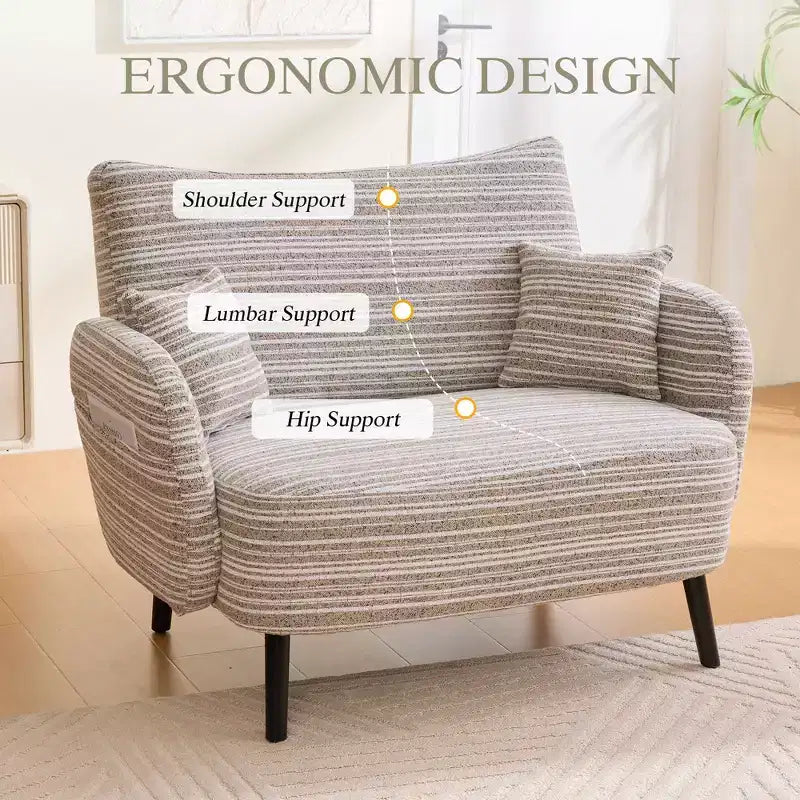 Okak Poltrona singola moderna in boucle con braccioli e cuscini per miscelazione colori, divano-letto con contenitore profondo per camera da letto, appartamento