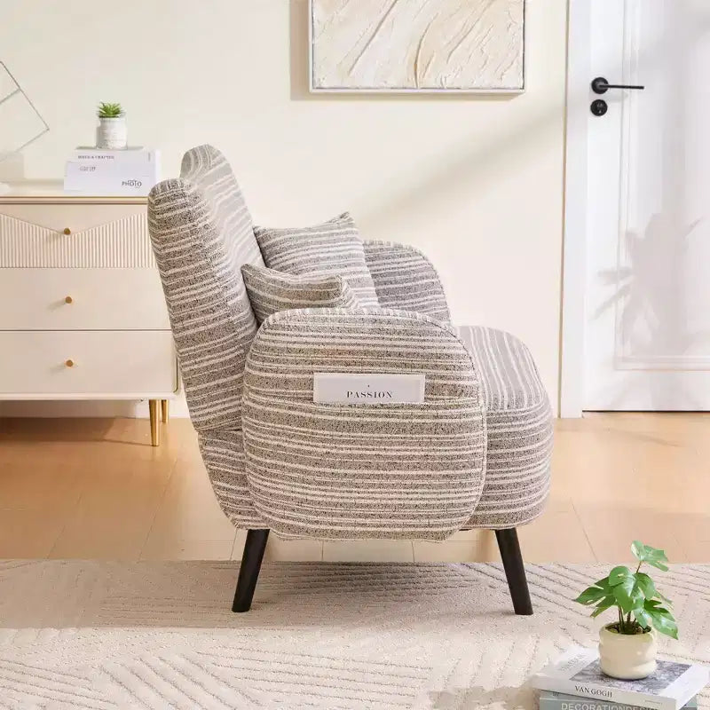 Okak Poltrona singola moderna in boucle con braccioli e cuscini per miscelazione colori, divano-letto con contenitore profondo per camera da letto, appartamento