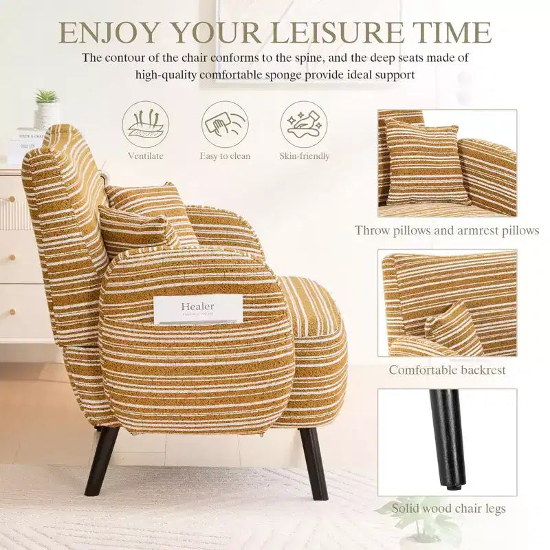 Okak Poltrona singola moderna in boucle con braccioli e cuscini per miscelazione colori, divano-letto con contenitore profondo per camera da letto, appartamento