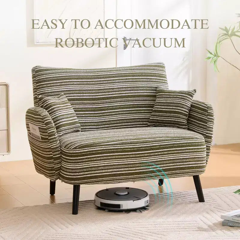 Okak Poltrona singola moderna in boucle con braccioli e cuscini per miscelazione colori, divano-letto con contenitore profondo per camera da letto, appartamento