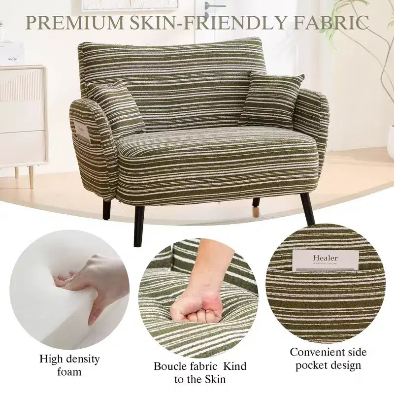 Okak Poltrona singola moderna in boucle con braccioli e cuscini per miscelazione colori, divano-letto con contenitore profondo per camera da letto, appartamento
