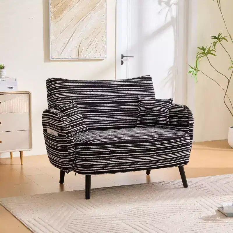 Okak Poltrona singola moderna in boucle con braccioli e cuscini per miscelazione colori, divano-letto con contenitore profondo per camera da letto, appartamento