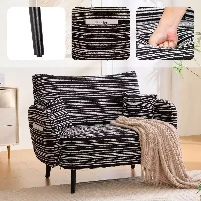 Okak Modern Color Mixing Boucle Single Sofa Chair with Armrests & Pillows,Deep-Seated Storage Sofa Couch for Bedroom,Apartments