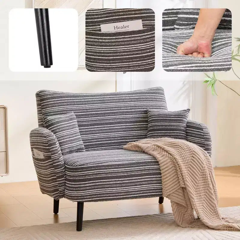 Okak Poltrona singola moderna in boucle con braccioli e cuscini per miscelazione colori, divano-letto con contenitore profondo per camera da letto, appartamento