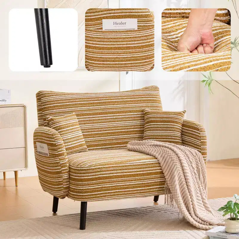 Okak Poltrona singola moderna in boucle con braccioli e cuscini per miscelazione colori, divano-letto con contenitore profondo per camera da letto, appartamento