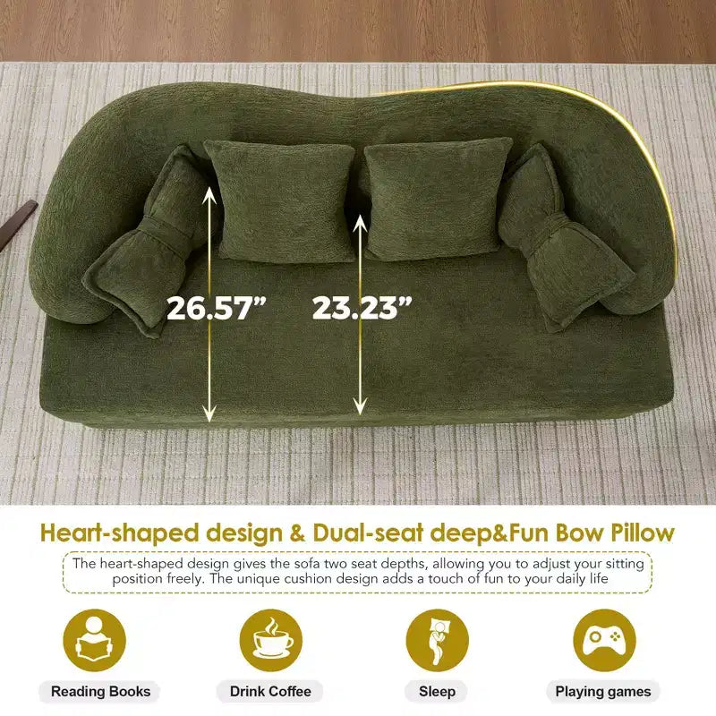 Divano letto pieghevole moderno Okak 2-in-1 senza struttura con 4 cuscini, futon in tessuto ciniglia per soggiorno, appartamento