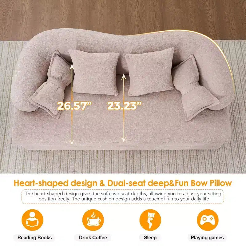 Divano letto pieghevole moderno Okak 2-in-1 senza struttura con 4 cuscini, futon in tessuto ciniglia per soggiorno, appartamento