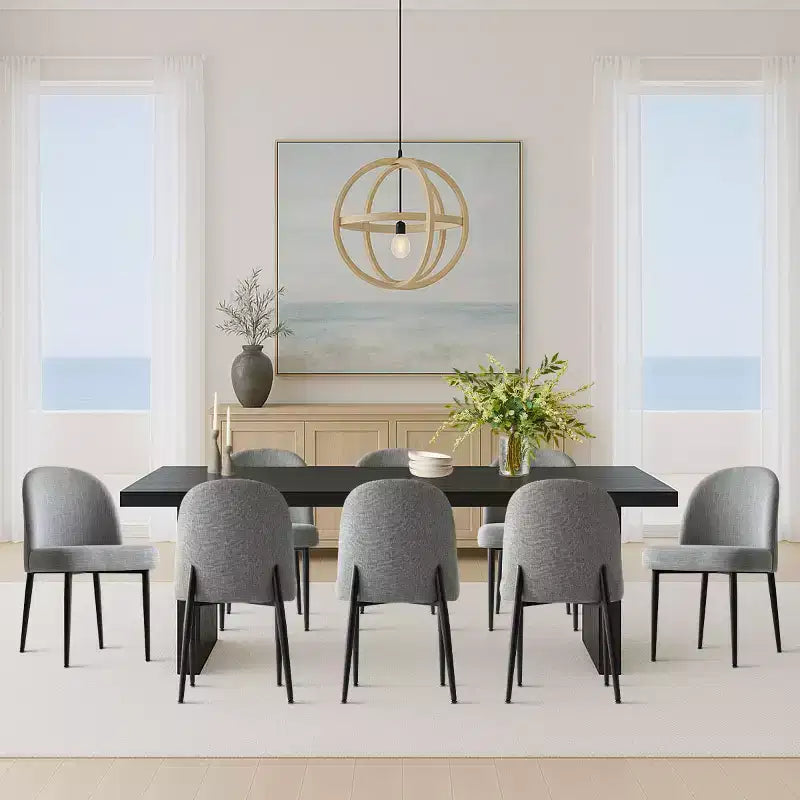 Set di 8 sedie da pranzo moderne imbottite in lino, sedie da cucina senza braccioli con gambe in metallo nero per sala da pranzo o cucina - Panipeachy