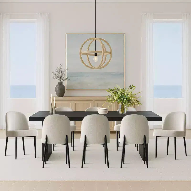 Set di 8 sedie da pranzo moderne imbottite in lino, sedie da cucina senza braccioli con gambe in metallo nero per sala da pranzo o cucina - Panipeachy