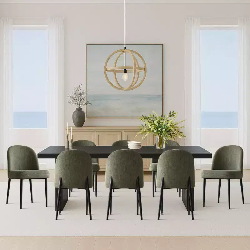 Set di 8 sedie da pranzo moderne imbottite in lino, sedie da cucina senza braccioli con gambe in metallo nero per sala da pranzo o cucina - Panipeachy