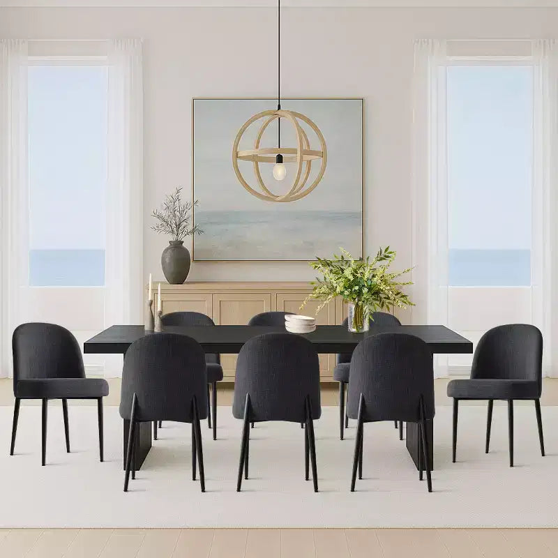 Set di 8 sedie da pranzo moderne imbottite in lino, sedie da cucina senza braccioli con gambe in metallo nero per sala da pranzo o cucina - Panipeachy