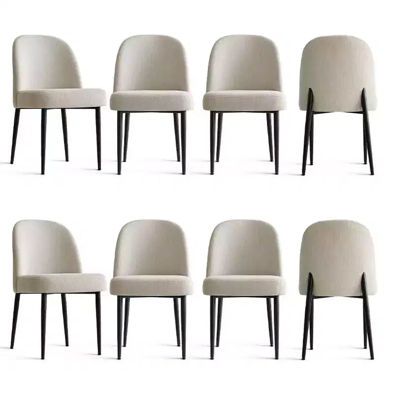 Set of 8 Modern Linen Upholstered Dining Chairs, Armless Padded Kitchen Side Chairs with Black Metal Legs for Dining Room or Kitchen - Panipeachy