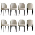 Set of 8 Modern Linen Upholstered Dining Chairs, Armless Padded Kitchen Side Chairs with Black Metal Legs for Dining Room or Kitchen - Panipeachy