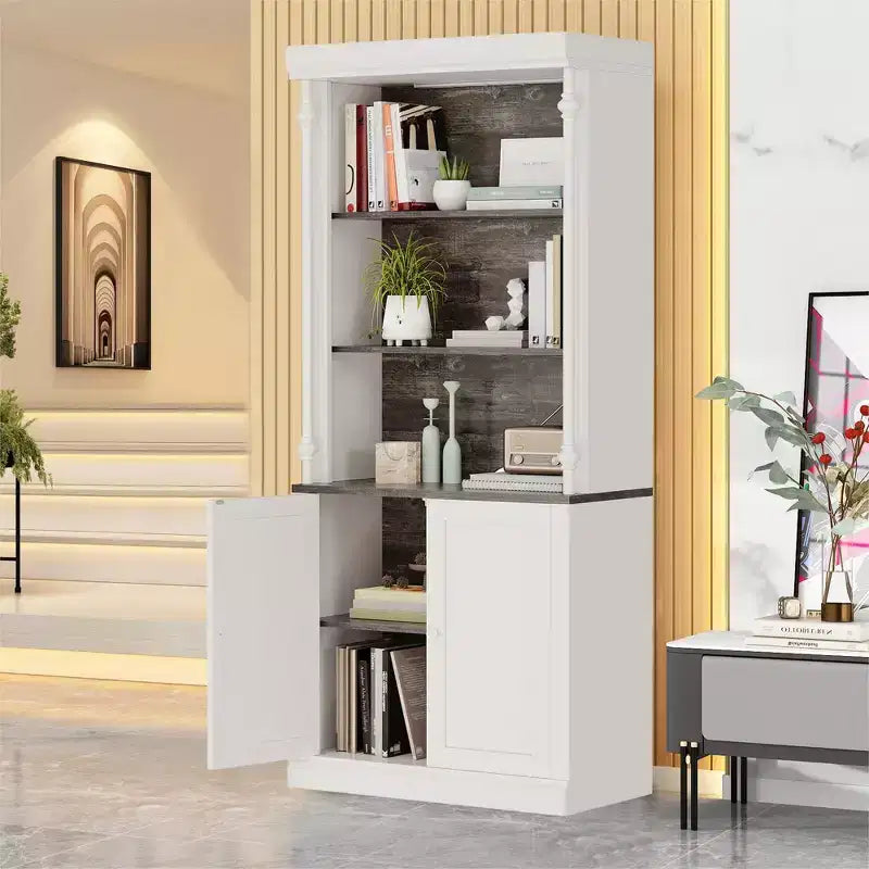 71 Freestanding Kitchen Pantry Cabinet with LED Lighting, Tall Storage Hutch with 2 Doors and Adjustable Shelves, Modern Pantry for Living Room
