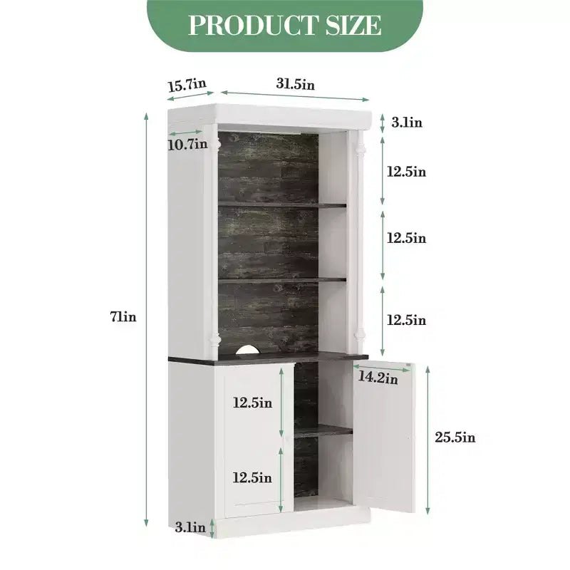 Dispensa da Cucina Autoportante 71" con Illuminazione a LED, Credenza Alta con 2 Ante e Ripiani Regolabili, Dispensa Moderna per Soggiorno