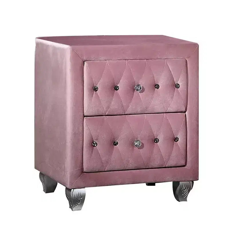 Royal Hampton 26 Inch Nightstand, 2 Drawer, Cabriole Legs, Wood, Pink Upholstery