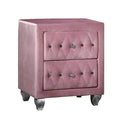 Royal Hampton 26 Inch Nightstand, 2 Drawer, Cabriole Legs, Wood, Pink Upholstery