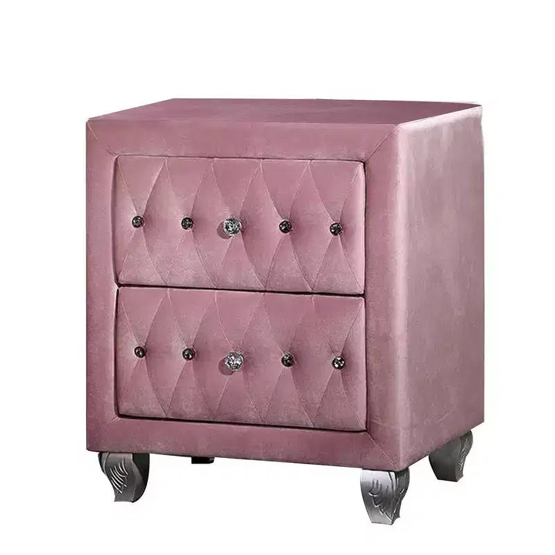 Comodino Royal Hampton 66 cm, 2 cassetti, gambe cabriole, legno, rivestimento rosa