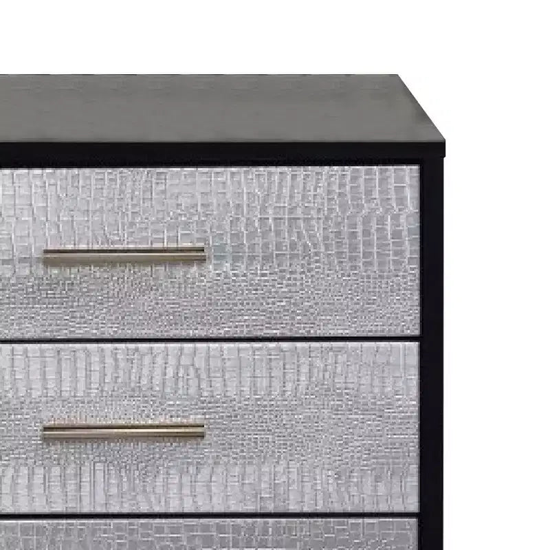 Royal Hampton Comodino 19 pollici Stile Glamour, 3 cassetti, Nero, Argento, Oro