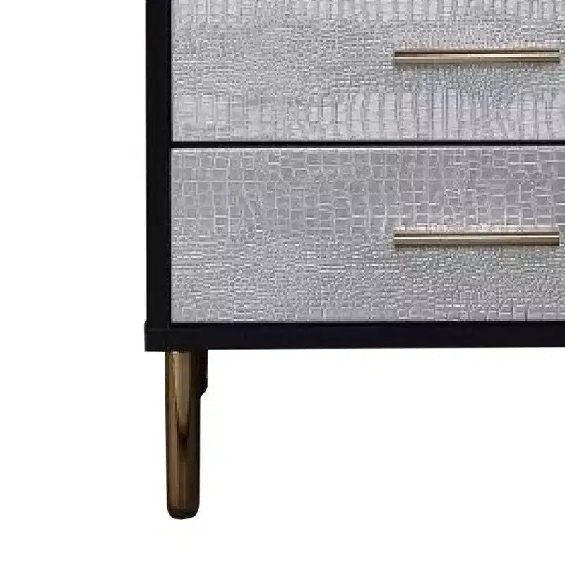 Royal Hampton Comodino 19 pollici Stile Glamour, 3 cassetti, Nero, Argento, Oro