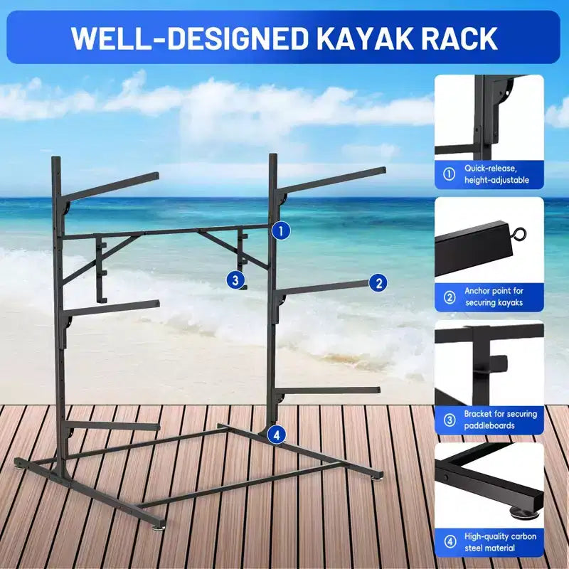 Supporto per Kayak, Porta Kayak Robusto per Garage e Stoccaggio Esterno, Porta Tavole da Surf Resistente alle Intemperie e Robusto, Canoe Kayak Regolabili