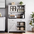 Freestanding Pantry Cabinet with Microwave Stand, Drawers, Doors & Adjustable Shelves, Food Storage Buffet Cabinet for Kitchen, Dining Room, Gray