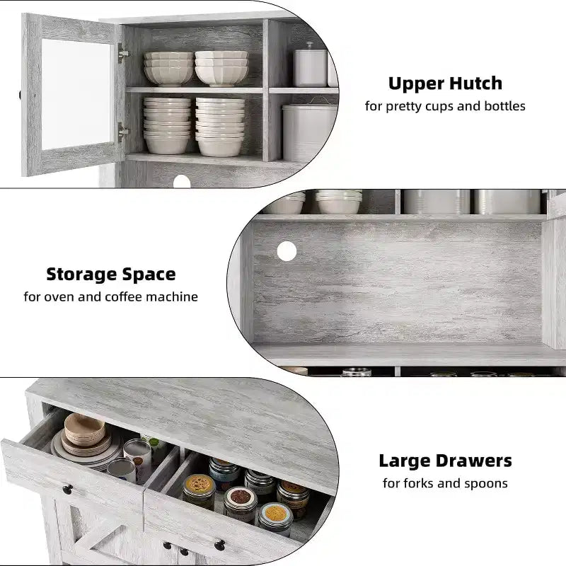 Mobile dispensa indipendente con supporto per microonde, cassetti, ante e ripiani regolabili, credenza per alimenti per cucina, sala da pranzo, grigio