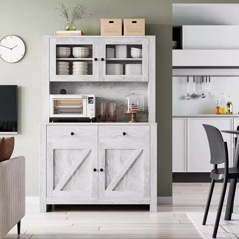 Mobile dispensa indipendente con supporto per microonde, cassetti, ante e ripiani regolabili, credenza per alimenti per cucina, sala da pranzo, grigio