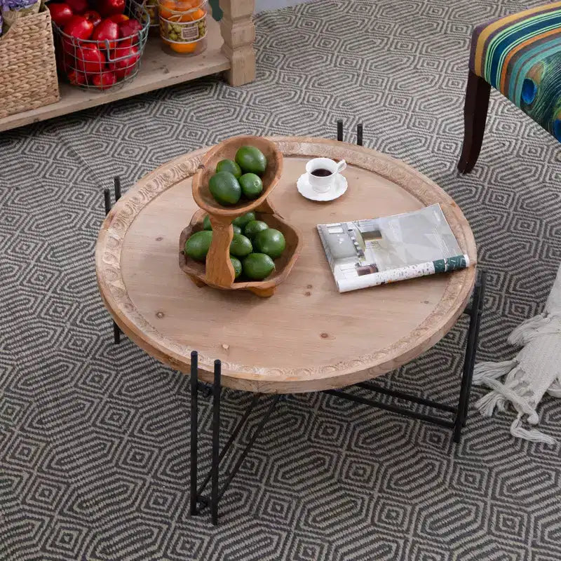 Tavolino rotondo GDFStudio Lavonia in legno di abete e ferro
