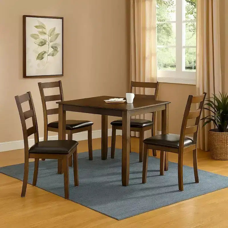 Royal Hampton 5 Piece Dining Table Set with Leatherette Seating, Brown