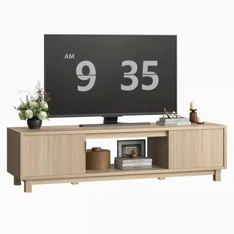 Mobile TV Bestier da 70'' per TV fino a 75'', Consolle TV moderna con 2 armadietti e un ripiano centrale aperto, 2 Console multimediali con fori passacavi