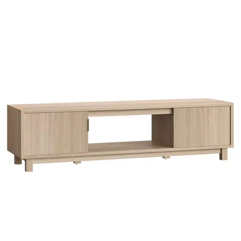 Mobile TV Bestier da 70'' per TV fino a 75'', Consolle TV moderna con 2 armadietti e un ripiano centrale aperto, 2 Console multimediali con fori passacavi
