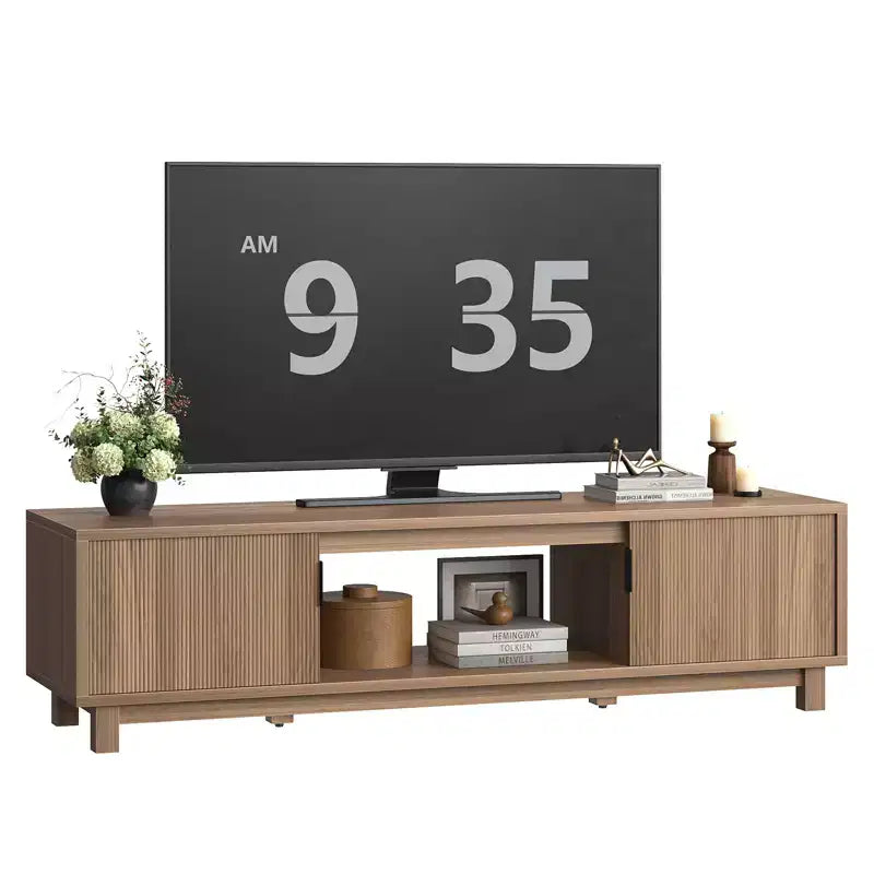 Mobile TV Bestier da 70'' per TV fino a 75'', Consolle TV moderna con 2 armadietti e un ripiano centrale aperto, 2 Console multimediali con fori passacavi