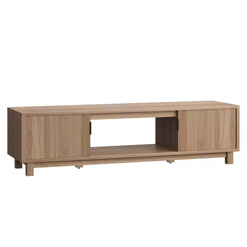 Mobile TV Bestier da 70'' per TV fino a 75'', Consolle TV moderna con 2 armadietti e un ripiano centrale aperto, 2 Console multimediali con fori passacavi