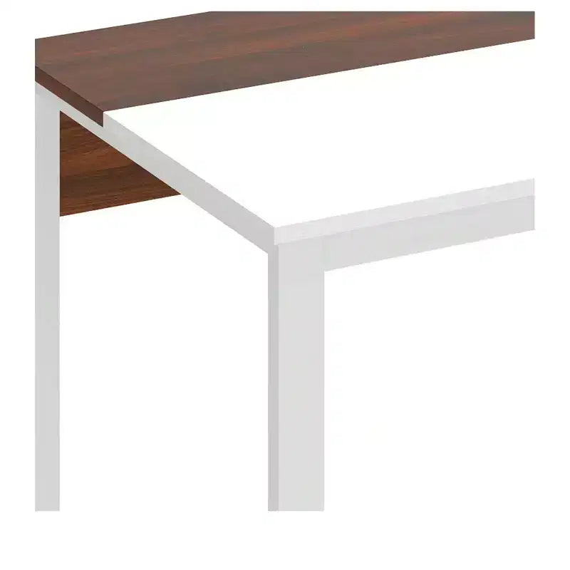 Scrivania a L da 71 pollici con cassetti, scrivania direzionale con schedario, scrivania angolare con libreria per l'ufficio domestico, bianco e noce