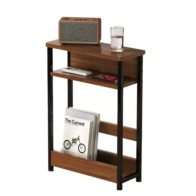 COZONY Tavolino stretto con 3 ripiani e portariviste, Tavolino sottile per piccoli spazi, Comodino moderno e sottile per soggiorno