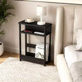 COZONY Narrow Side Table with 3-Tier Storage Shelf & Magazine Rack, Slim End Table for Small Spaces, Modern Skinny Bedside Nightstand for Living Room