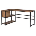 L-Shaped Home Offie Computer Desk with Storage Shelves, 2 Dawers and Industrial Steel Frame