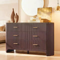 6 Drawer Dresser for Bedroom, 53.9 Wide Drawers with Gold Handles, Curved Profile, Wood Storage Dressers Organizer for Living Room