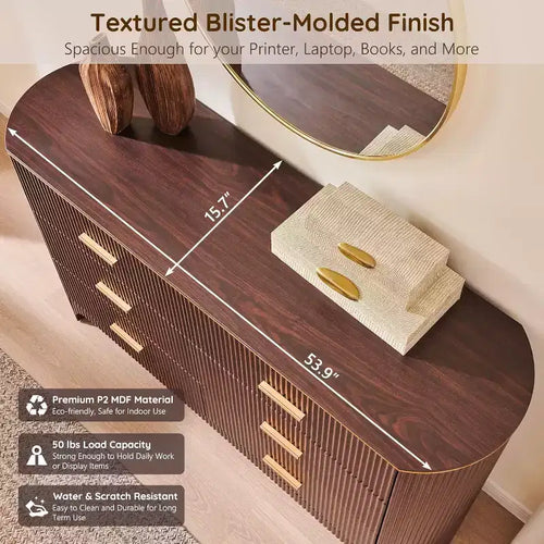 Cassettiera a 6 cassetti per camera da letto, cassetti larghi 136 cm con maniglie dorate, profilo curvo, organizer in legno per soggiorno