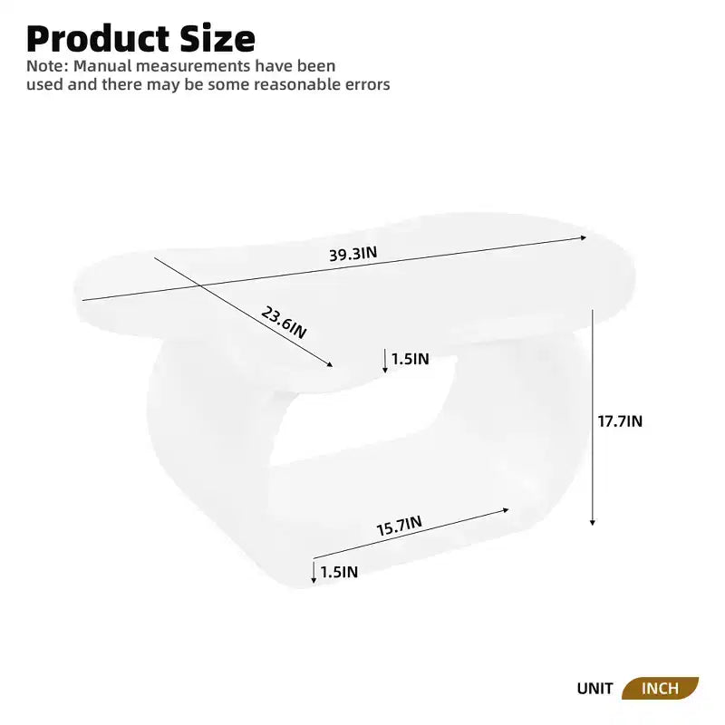 Tavolino da caffè Cloud in legno, tavolino laterale irregolare color crema con gambe curve, tavolino centrale piccolo con bordo arrotondato per soggiorno