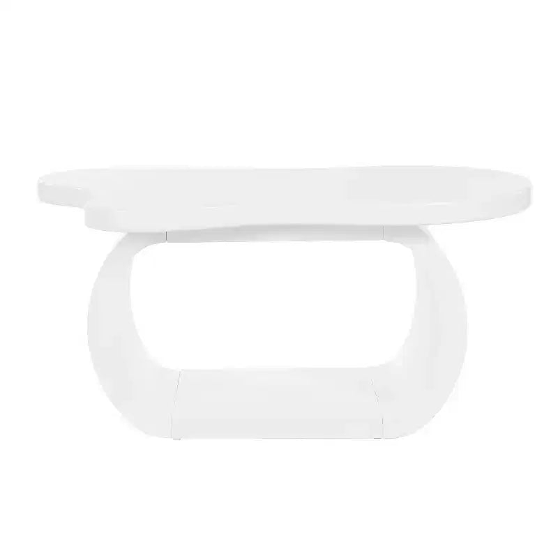 Tavolino da caffè Cloud in legno, tavolino laterale irregolare color crema con gambe curve, tavolino centrale piccolo con bordo arrotondato per soggiorno