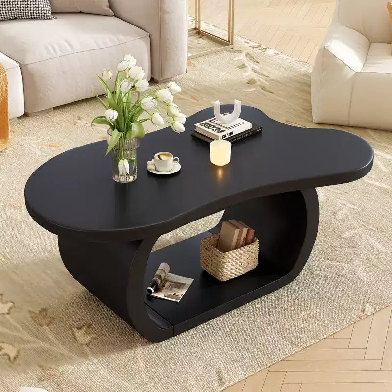 Cloud Coffee Table Wood, Irregular Cream End Table with Curved Legs, Small Center Table with Round Edge for Living Room