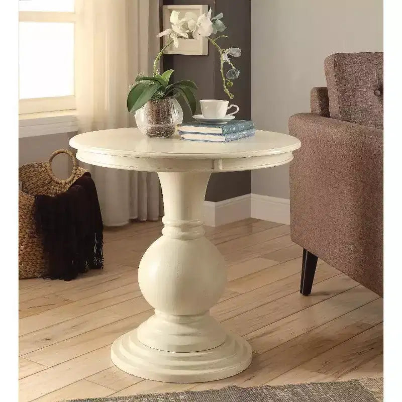 Royal Hampton Accent Table with Pedestal Base, Antique White
