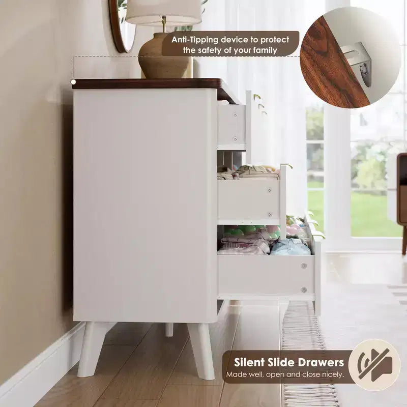 Comò a 9 cassetti per camera da letto, cassettiera da 154 cm di larghezza con maniglie dorate, comò scanalato, mobile TV, organizer per vestiti per soggiorno