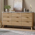 9 Drawer Dresser for Bedroom, 60.6W Chest of Drawers with Gold Handle, Fluted Dresser TV Stand, Clothing Storage Organizer for Living Room