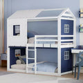 Twin/Full Size Bunk Wood House Bed with Tent, Fun Playhouse Design for Kids - ModernLuxe