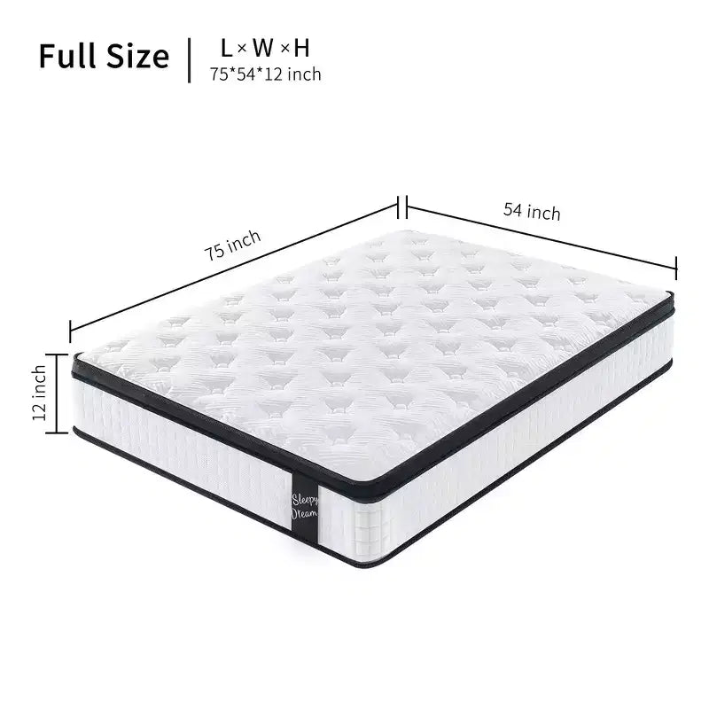 Materasso ibrido Whisen 12 Full Size con memory foam a 7 zone, molle insacchettate singole, rivestimento in tessuto a maglia